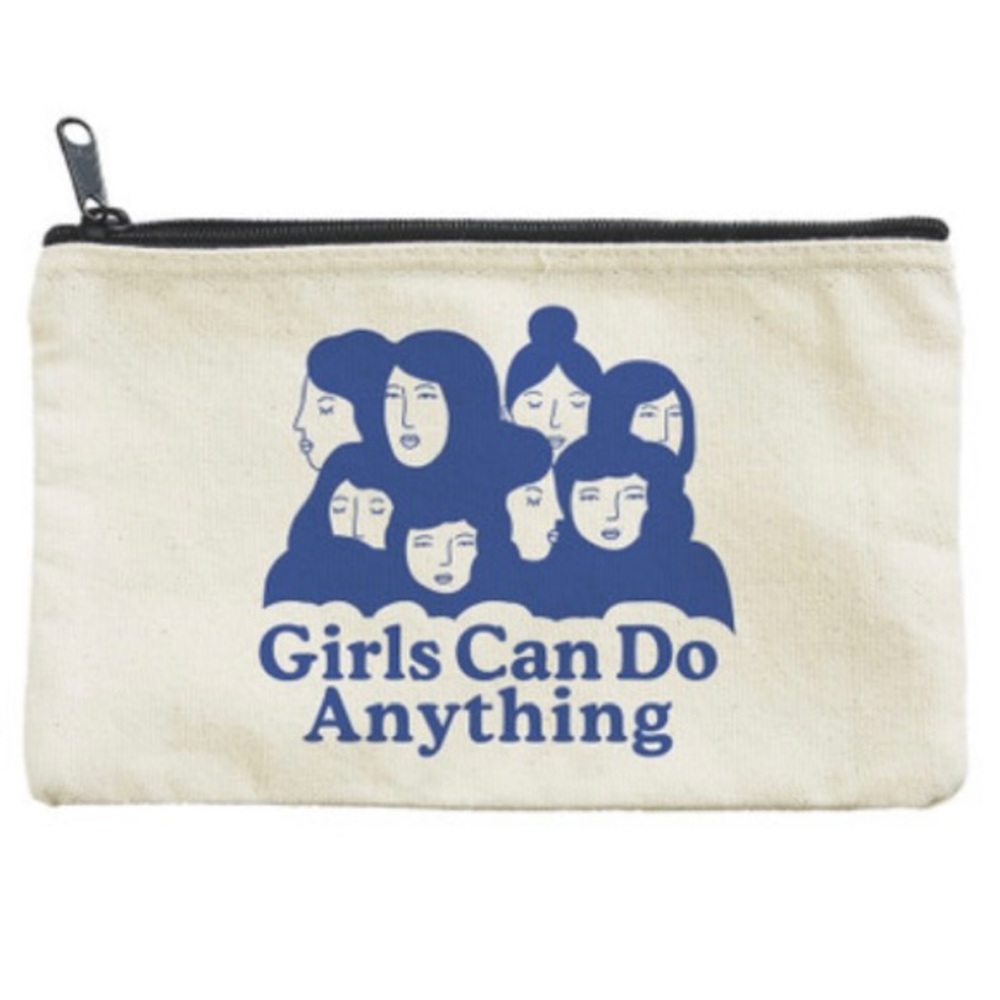 Seltzer Goods Girls Can Do Anything Pouch in Cream and Blue
